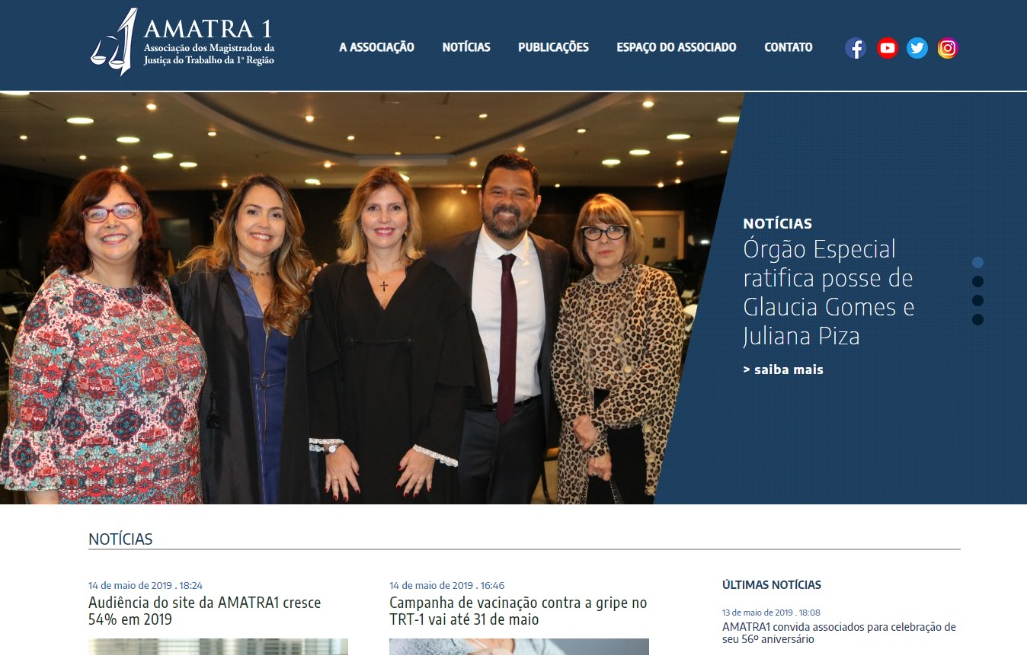 Audiência do site da AMATRA1 cresce 54% em 2019