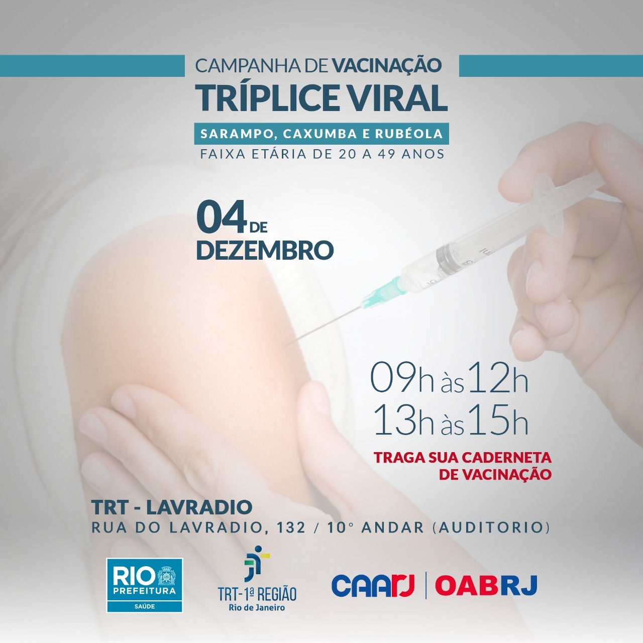 TRT-1 promove campanha de vacinação da tríplice viral nesta quarta (4)