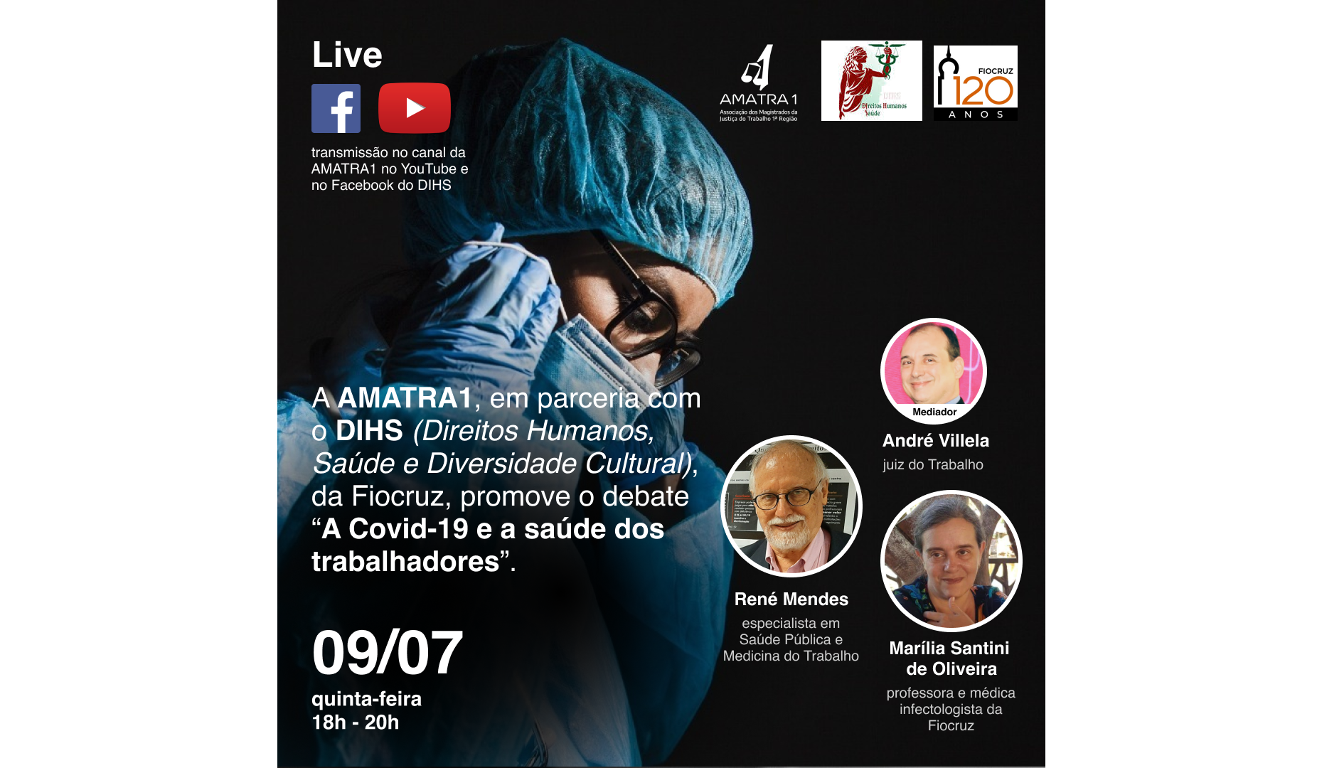 AMATRA1 e Fiocruz fazem live ‘Covid-19 e a saúde dos trabalhadores’, na quinta