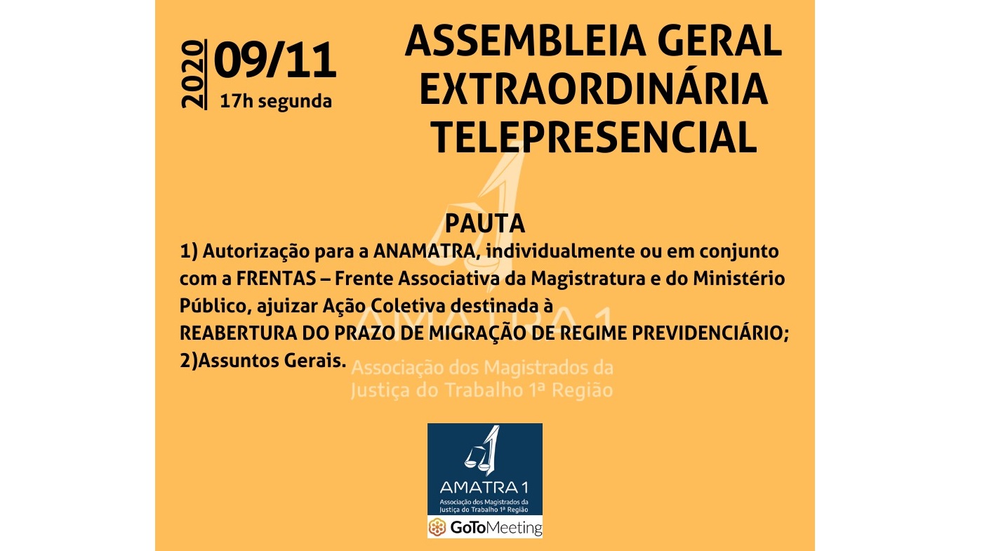 AMATRA1 convoca associados para Assembleia Geral Extraordinária on-line