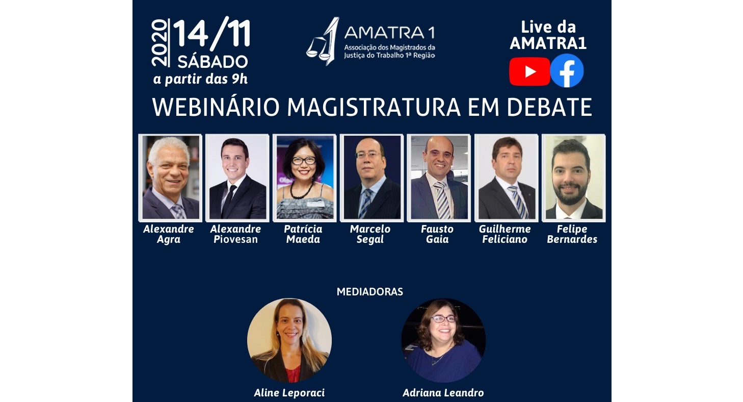 AMATRA1 promove webinário ‘Magistratura em debate’, no sábado (14)